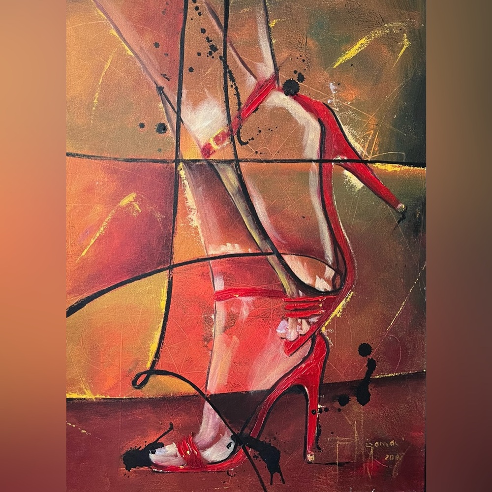 Abstract painting red high-heeled shoes